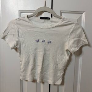 Brandy Melville White Tee with Purple Butterfly Design